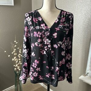 Express brand long sleeve button up floral blouse, size S